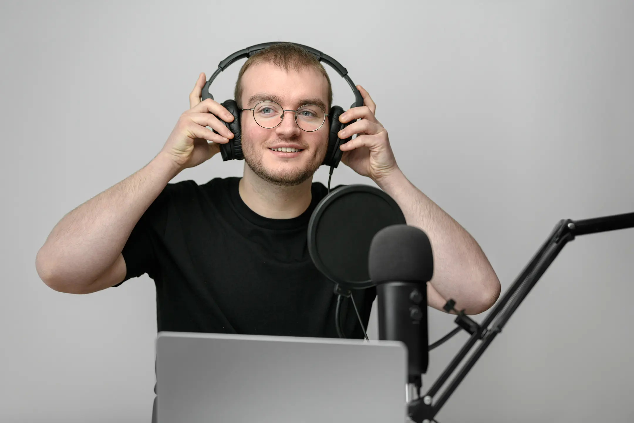 George Henry, voice acting in a professional sound-proofed booth